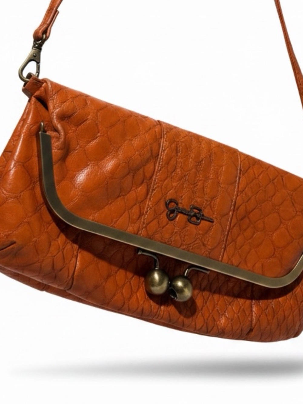 Vintage Y2K Jessica Simpson Bright Orange Faux Croc Kiss-Lock Clutch/ Crossbody